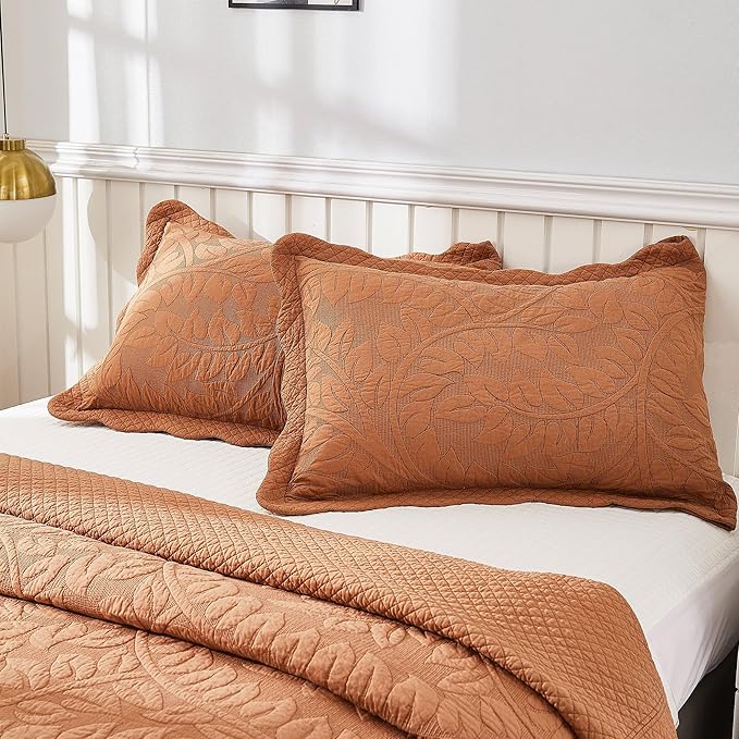 MarCielo 3-Piece 100% Cotton Oversized Bedspread Lightweight Quilt Coverlet Embroidery Farmhouse Bedding Set T0 (Royal Orange, Oversized King (118"x106"))