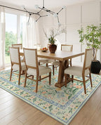 Wonnitar Boho Washable Rugs 8x10, Large Floral Rugs for Bedroom, 8 x 10 Soft Green Living Room Carpet, Non Slip Ultra-Thin Carpet for Kids Playroom Dorm Dining Room