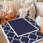 GENIMO 6' x 9' Outdoor Rug Waterproof for Patio Fall Decor, Foldable Reversible Plastic Straw Area Rugs Mat for Camper, Outside Carpet for Rv, Deck, Porch, Picnic, Beach, Balcony, Blue & Grey
