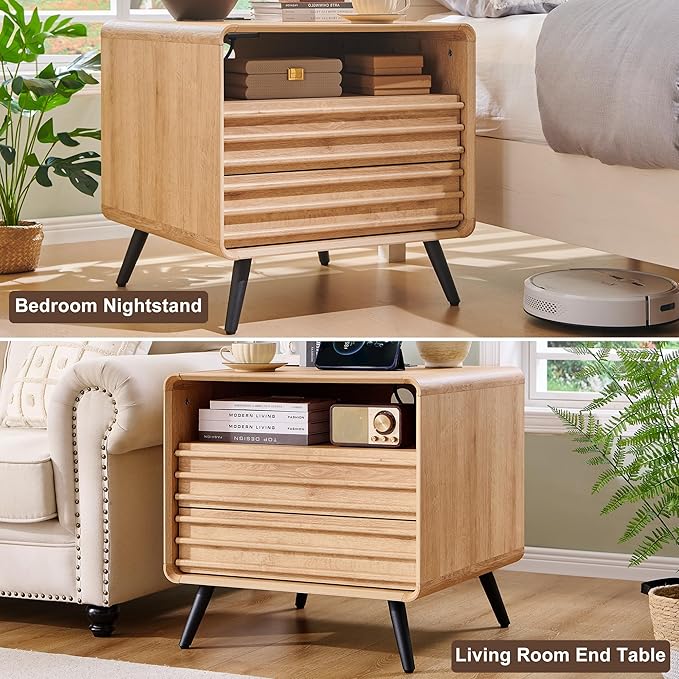 RedLemon 24 Inch Nightstand Set of 2 with Charger Station - Natural Oak