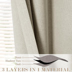 100% Blackout Linen Textured Drapes for Bedroom Pinch Pleated Curtains for Track System Portable Drapery for Sliding Glass Door/Storage/Space Room Divider, 70" Wx84 L, 1 PC, Ivory White