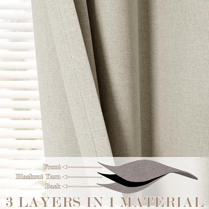 Ivory White Pinch Pleat 100% Blackout Drapes Linen Blend, Room Divider, Room Darkening, Energy Saving, Furniture Protecting, Light Blocking Extra Wide Privacy Curtains, 200Wx102L, 1 PC