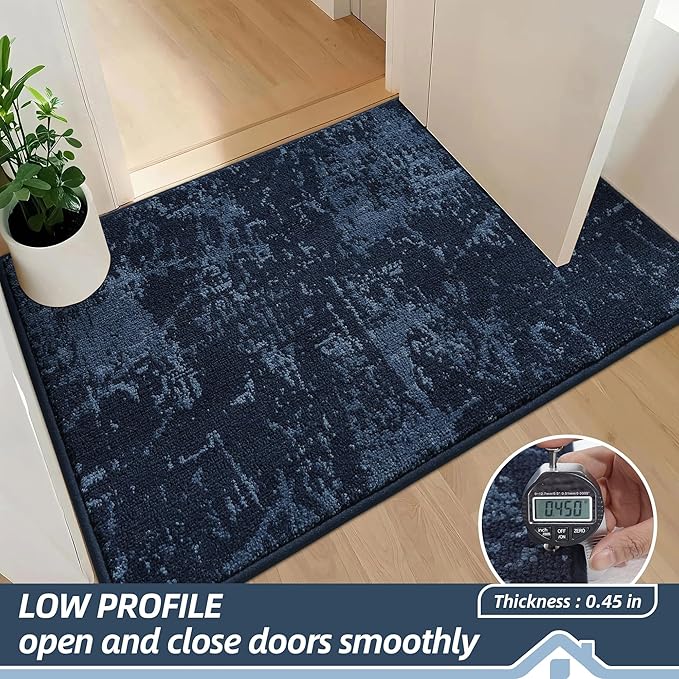 BEQHAUSE Dirt Trapper Door Mat 24"x36" Non-Slip Door Mats Washable Entryway Rugs Stain Resistant Doormat Absorbent Welcome Floor Mat for Front Back Door, Muddy Wet Shoes & Paws,Blue