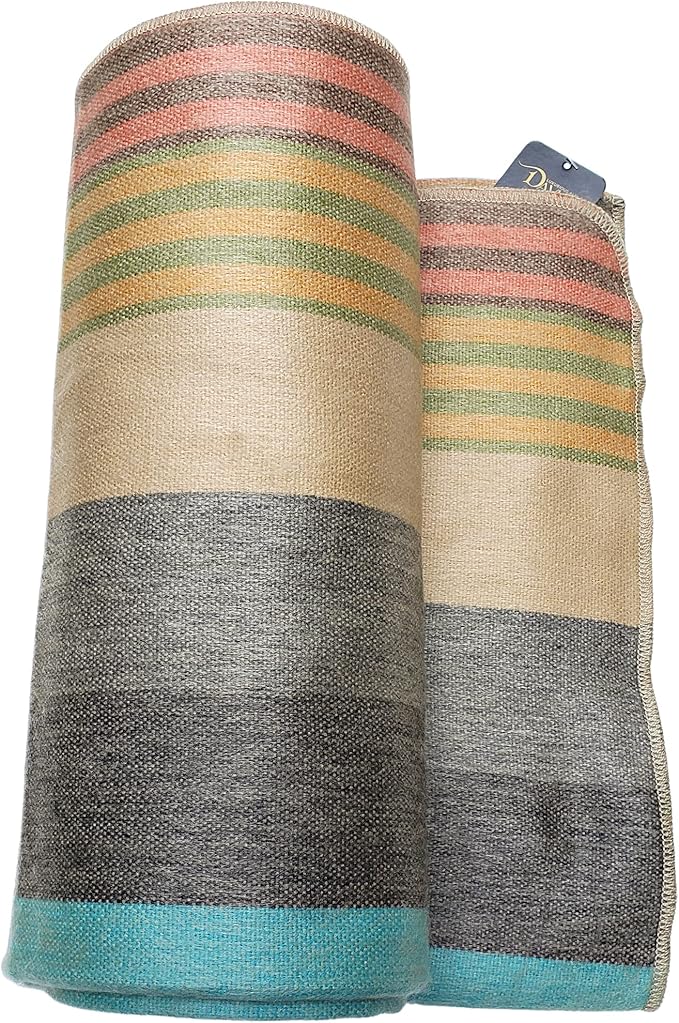 Alpaca Wool Throw Blanket | Super Soft, Lightweight, Breathable and Hypoallergenic | Non-Itchy or Scratchy (Green Gray Varicolored, Queen (U.S. Standard))