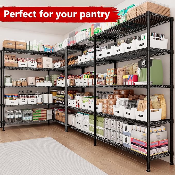 REIBII 70"W Storage Shelves Load 1600LBS, Metal Shelving 5-tier Wire Shelving Unit Metal Shelves for Storage Adjustable Garage Shelving for Pantry Kitchen Garage Commercial school 70"W*15.8"D*72.4"H