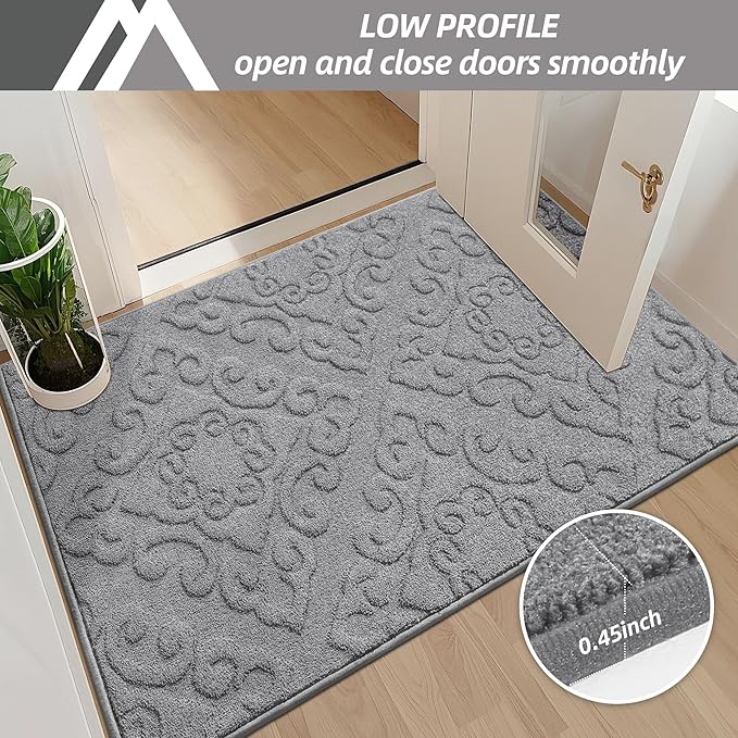 COSY HOMEER-Door-Mat-Non-Slip-Entryway-Rug 36”x60” Absorbent Welcome Mats Washable Dirt Trapper Door Mat Entrance Floor Mats for Front Back Doormats and Wet Shoes,Grey