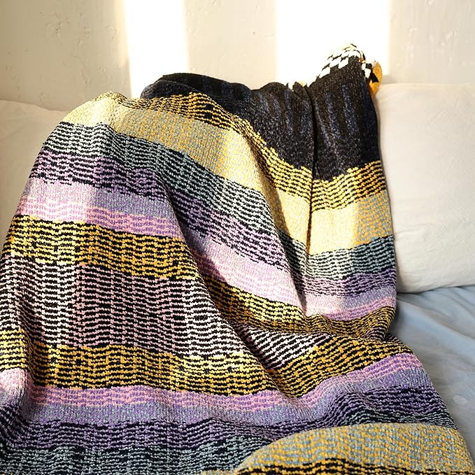 Soft Chenille Yarn Throw 36"x48", Handmade Knit Throw Blanket, for use in All Seasons, Soft Cozy Warm Knitted Blanket for Bed Sofa, Couch Chair, Living Room(1.76Ib)