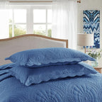 MarCielo 3-Piece 100% Cotton Oversized Bedspread Lightweight Quilt Coverlet Embroidery Farmhouse Bedding Set (Tf Midtone Blue, Oversized Queen (100"x106"))