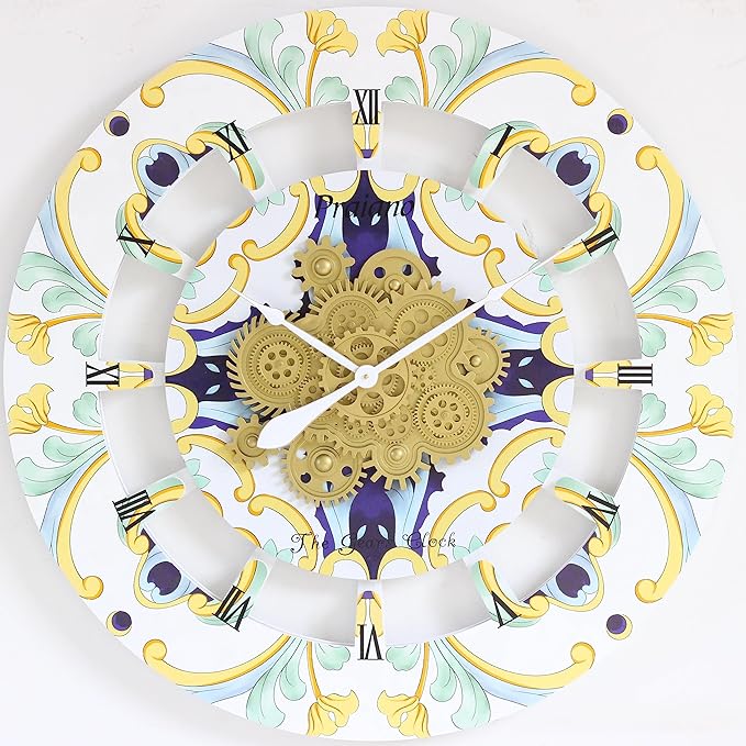The Gears Clock Wall Clock Italy Collection with Moving Gears (Praiano, 36 inch Round)