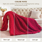 Carriediosa Chunky Knit Throw Blanket 60" X 80" Twin, 100% Hand Made Large Chenille Loop Yarn Soft Fluffy Throws for Couch Sofa Bed, Big Crochet Cozy Heavy Thick Cable Woven Blankets, Red
