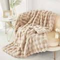 RYNGHIPY Faux Fur Blanket for Couch Fluffy Warm Throw Blanket for Sofa Bed Thick Furry Bubble Blanket (Camel, 51''x63'')