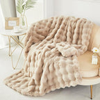 RYNGHIPY Faux Fur Blanket for Couch Fluffy Warm Throw Blanket for Sofa Bed Thick Furry Bubble Blanket (Camel, 51''x63'')