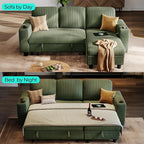 LINSY HOME Sectional Sleeper Sofa with Pull Out Couch Bed Convertible Plush Corduroy Cloud Couch with Storage Chaise & USB Charging, Comfy L Shaped Modular Couches for Living Room Apartment (Green)