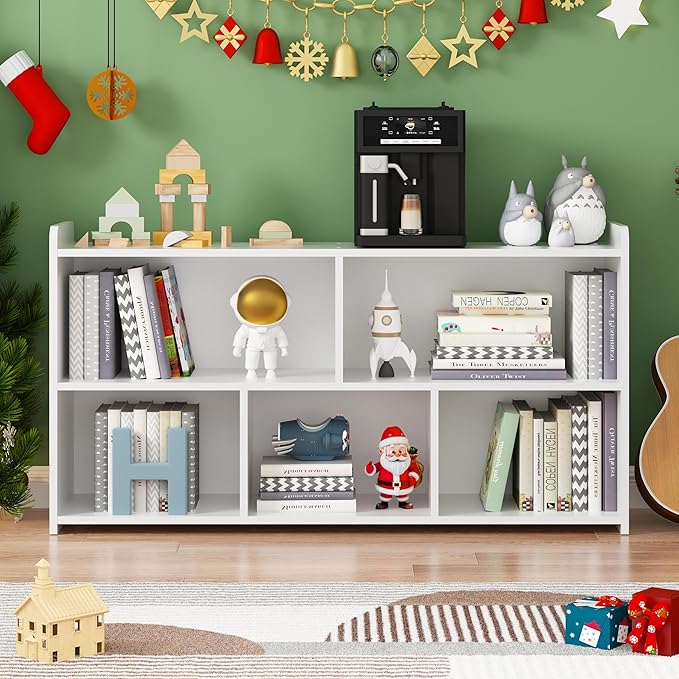 Book Shelf Set of 2, 5 Cubes Storage Organizer, Freestanding White Bookshelf Cube Shelf for Bedroom, Living Room, Home Office, Open Bookshelf Wooden Bookcase