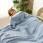 Snuggle Sac Blue Throw Blankets for Couch, Reversible Super Soft Warm Blankets Cozy Knit Blanket Fuzzy Plush Throws for Sofa, Bed, Gift, Heather Blue, 50 x 60 inches