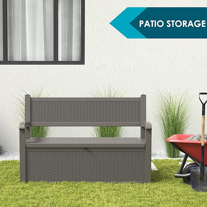 70 Gallon Storage Bench Deck Box for Patio Furniture with Armrest Bench Outdoor Storage