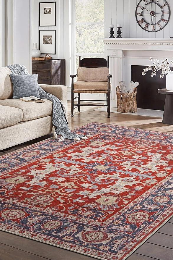 Keen Home Design 5x7 Rug - Machine Washable Area Rug with Non-Slip Backing, Ideal for Living Room, Dining Room, Bedroom - Vintage, Easy Clean, Durable, Low Pile Rug - (5' x 7')