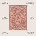 JONATHAN Y Vintage Filigree Indoor Outdoor Square Area Rug 6X6 Red/Beige, Charleston Textured Weave for Backyard, Patio, Porch, Easy-Cleaning, High Traffic, Pet-Friendly, Non-Shedding (SMB106B-6SQ)
