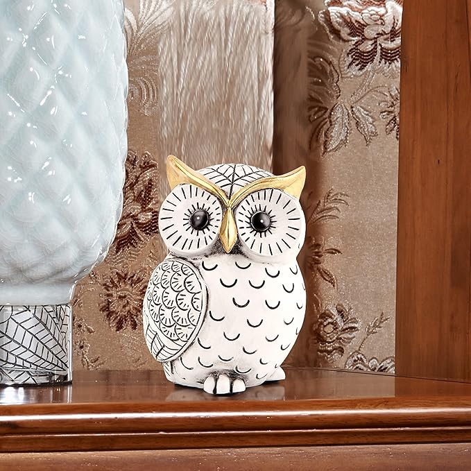 Owl Statue for Home Decor Accents,Owl Decor for Bookshelf Bedroom Living Room Office Table Desk Mantle TV Stand Boho Decoration,Modern Shelf Decor Accents Animal Sculptures for Birds Lovers,Owls Gift