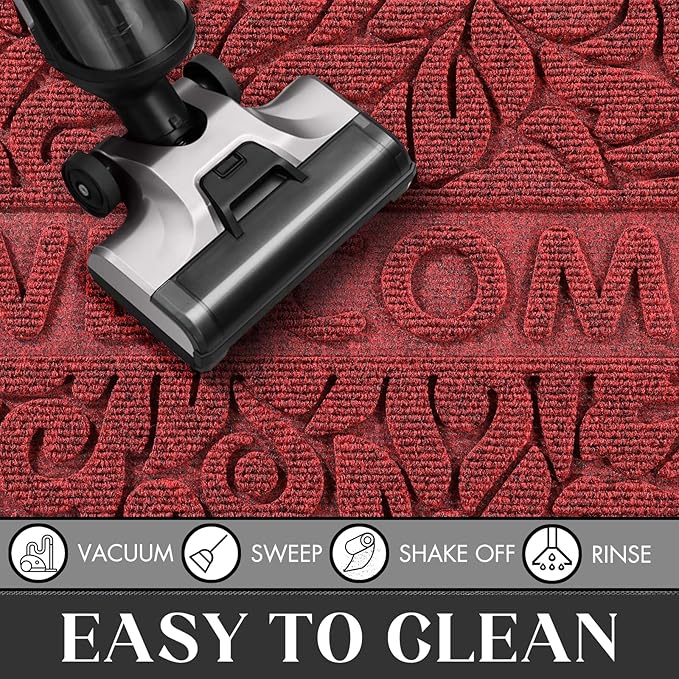 Yimobra Welcome Mat Outdoor Indoor, 29.5x17 Waterproof Door Mat Outside Entrance, All-Weather Non Slip Doormat, Low-Profile Front Door Mat, Porch and Patio Entryway Mat, Wine Red