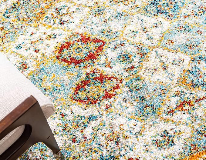Unique Loom Rosso Collection Vintage, Traditional, Bohemian, Geometric, Distressed, Southwestern Area Rug (2' 7 x 10' 0 Runner, Beige/Orange)