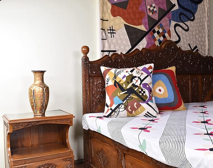 Kandinsky Abstract Pillow Cover - White Modern Throw Pillowcase Cream Chair Cushion Contemporary Farmhouse Pillows Modern Couch Handmade Wool Size 18x18