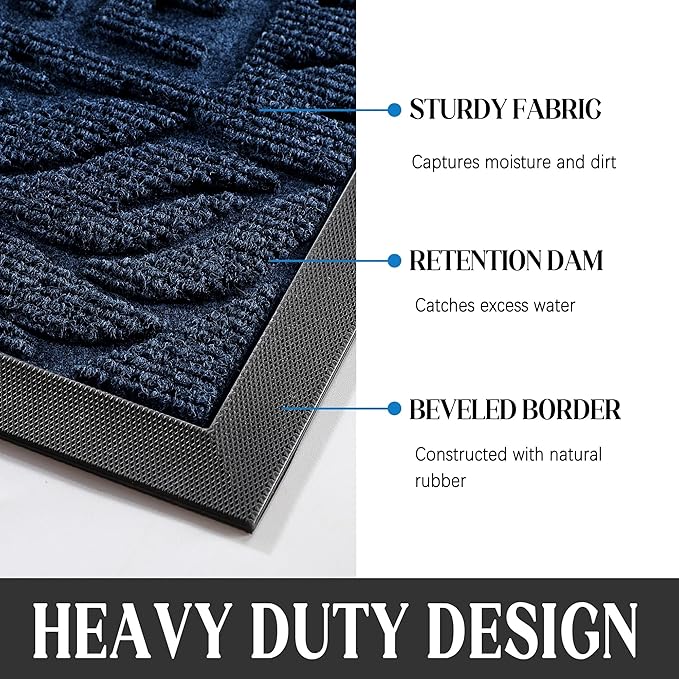 Yimobra Welcome Front Door Mat Outdoor, Heavy Duty Sturdy Non Slip Doormats, Rubber Backing, Low-Profile Entrance Rugs, Absorbent Resist Dirt, Easy Clean Patio Garage Floor Mats, 60X36 Inch, Blue