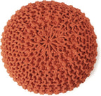 REDEARTH Round Pouf Ottoman - Hand Knitted Cable Boho Poof - Pouffe Circular Footrest for Living Room - Bedroom - Patio - 100% Cotton (19.5"x19.5"x14") - Burnt Orange