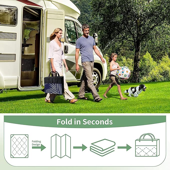 GENIMO Outdoor Rug 8' x 10' Waterproof for Patios Clearance, Reversible Outdoor Plastic Straw Camping Rug Carpet, Large Area Rugs Mats for RV, Camper, Deck, Balcony, Porch, Beach, Navy Blue&Grey