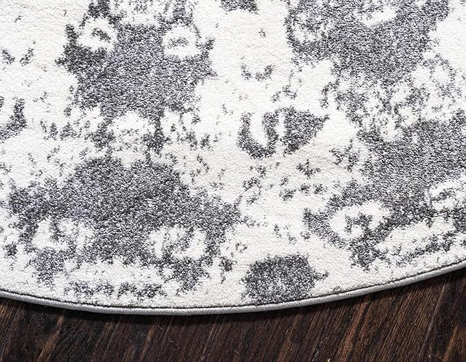 Unique Loom Rosso Collection Vintage, Geometric, Bohemian, Traditional, Distressed, Southwestern Area Rug, Round 4' 0" x 4' 0", Light Gray/Ivory