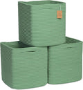 NaturalCozy Storage Cubes 11 Inch Cotton Rope Woven Baskets for Organizing, 3-Pack | Cube Storage Bin | Square Storage Baskets for Shelves Organizer, Classroom, Kids Toy Bins, Closet, Baby Nursery