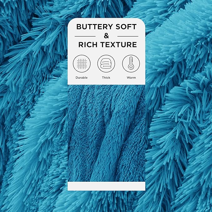 Bedsure GentleSoft Fluffy Bright Blue Blankets Queen Size for Bed, Thick Sherpa Faux Fur Fleece Fuzzy Plush Winter Warm Soft Queen Blankets, Bedroom Decor Blue Cozy Gifts for Women Men, 90x90