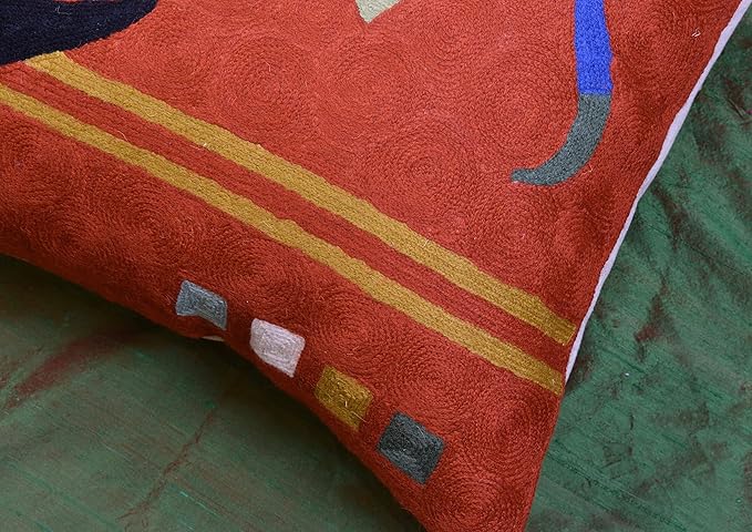 Kandinsky Modern Pillows Cover- Orange | Mid Century Chair Cushions | Abstract Throw Pillows | Contemporary Pillowcase | Modern Couch Pillows | Needlepoint Accent Cushion | Wool Size 18x18