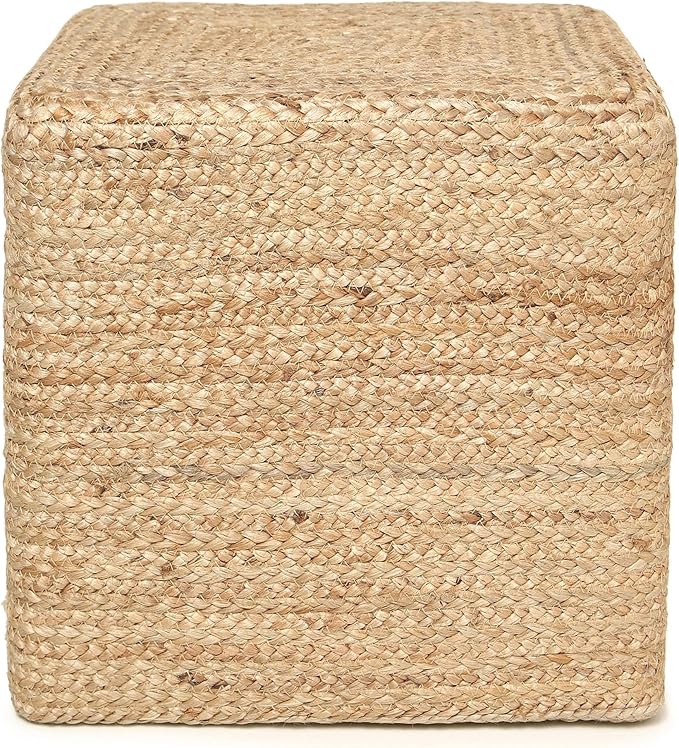 REDEARTH · Cube Pouf Foot Stool Ottoman - Jute Braided Pouffe Poof Accent Sitting Footrest for The Living Room, Bedroom, Nursery, Patio, Lounge & Other Rooms in The Home (14.5”x14.5”x16”; Natural)