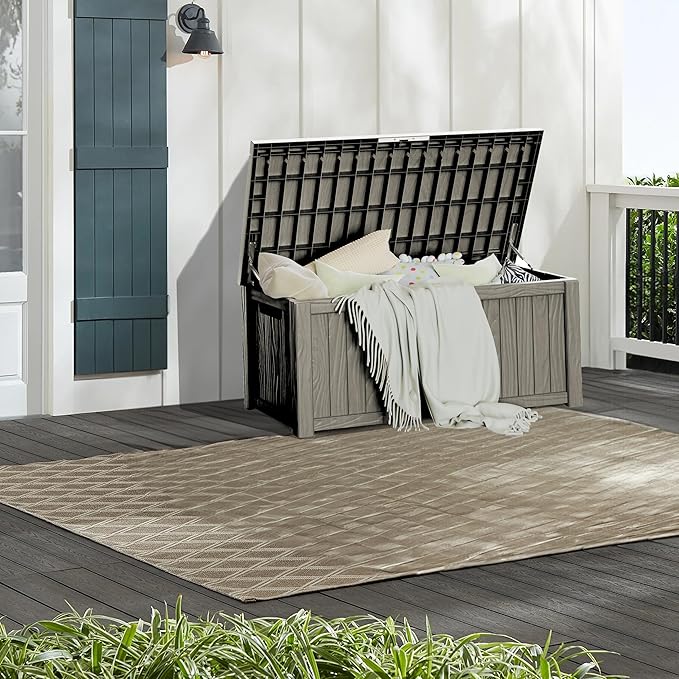 150 Gallon Lockable Resin Deck Box, Waterproof & UV-Resistant Outdoor Storage Box for Outdoor Cushion Storage, Garden Tools & Pool Accessories Storage, Gray