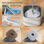 KZKR Spin Mop and Bucket Set with Self Separation Dirty and Clean Water System, Self Wringing 360° Rotating Square Mop Head for Home Floors Cleaning (1.0 Mop and Bucket Set (2 Pads))