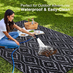 OLANLY Outdoor Rug 5x8 ft Waterproof, Outdoor Plastic Straw Rug with Geometric Pattern Clearance, Reversible RV Mat for Patio, Camping, Balcony, Deck, Backyard, Black & Grey