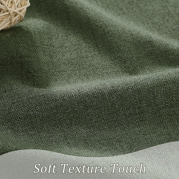 RAIN CITY Dark Olive Green Blackout Curtains Linen 63 Inches Long 2 Panels Set, Back Tab Pleated Look Thermal Insulated Curtains & Drapes for Living Room - Loden/Olive Forest W50 x L63