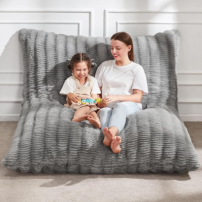 Hobestluk 3 in 1 Bean Bag Chair Giant Bean Bag Chairs for Adults with Ripple Cover Convertible Bean Bag Floor Cushion with Machine Washable Cover for Living Room (Ripple Grey)