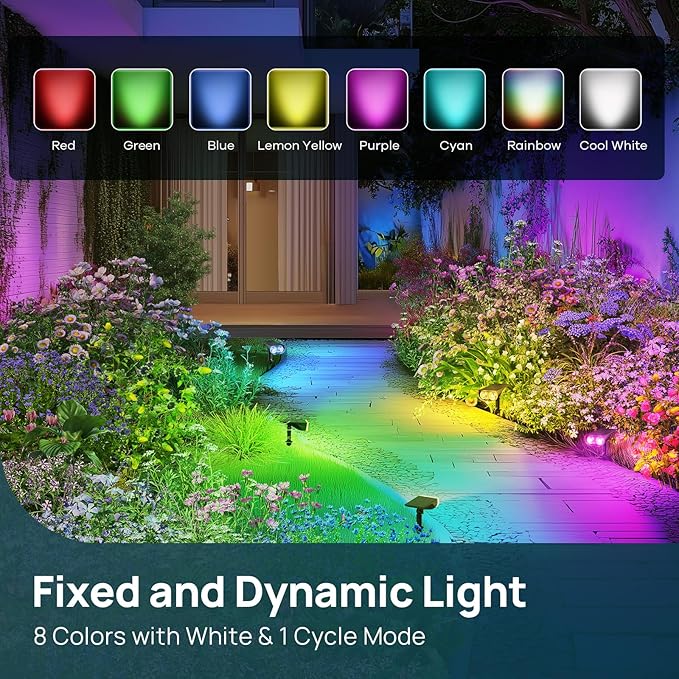 Linkind Solar Lights Outdoor Waterproof IP67, StarRay RGB Solar Spot Lights Outdoor, Color Changing Outdoor Solar Lights for Yard, Garden, Pathway, Decorations (Multicolor, 4 Pack)
