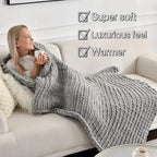 Maetoow Tighter Version Chenille Chunky Knit Blanket Throw （50×60 Inch）, Handmade Warm & Cozy Blanket Couch, Bed, Home Decor, Soft Fleece Banket, Boho Thick Blankets and Giant Yarn Throws，Light Grey