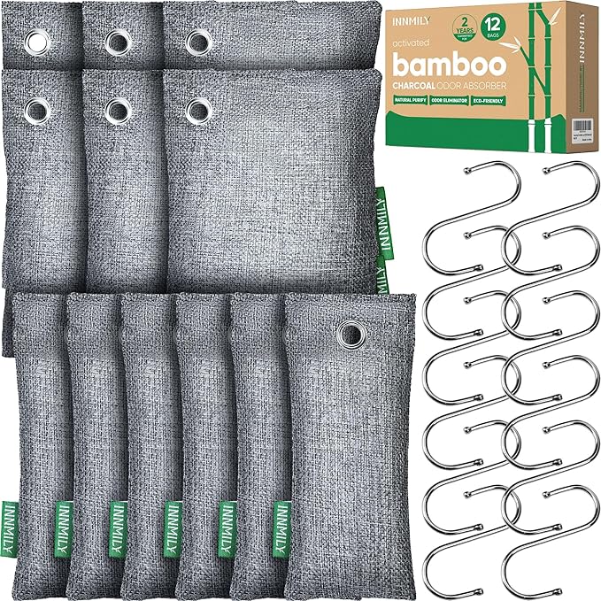 Activated Charcoal Odor Absorber, Odor Eliminator for Strong Odor,Bamboo Charcoal Air Purifying Bags for Home Car Closet Pet, Smoke Room Deodorizer (12 Packs, Unscented)