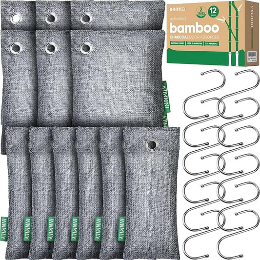 Activated Charcoal Odor Absorber, Odor Eliminator for Strong Odor,Bamboo Charcoal Air Purifying Bags for Home Car Closet Pet, Smoke Room Deodorizer (12 Packs, Unscented)