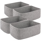4 Pack Small Storage Shelf Baskets for Organizing, Mini Woven Rope Storage Bins for Towels, Cute Decorative Closet Organizer，Baby Nursery, Gift Empty Baskets -11.81''Lx7.87''Wx4.72''H-Grey