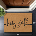 Barnyard Designs Natural Coco Coir Heavy Duty Backing Doormat - Large Cute Non-Slip Front Door Welcome Mat for Outside Entrance or Porch Entry, Brown (24x36, Y'all)