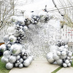 130pcs Metallic Silver Balloons Different Sizes 18" 12" 10" 5" Chrome Silver Balloon Garland Arch Kit for Graduation Birthday Baby Shower Wedding Anniversary New Year Party Decorations