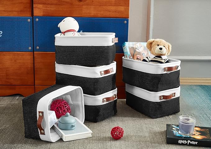 DECOMOMO Small Storage Basket, Closet Storage Bins, Baskets for Organizing Shelves (Black & White, Small - 6 Pack)