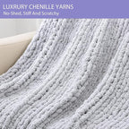 Bigacogo Chunky Knit Throw Blanket for Couch, 40x80 inches, 100% Hand Knitted with Thick Jumbo Chenille Yarn, Cozy Soft Large Rope Knot Cable Crochet Blankets for Sofa Bed Living Room, Light Grey