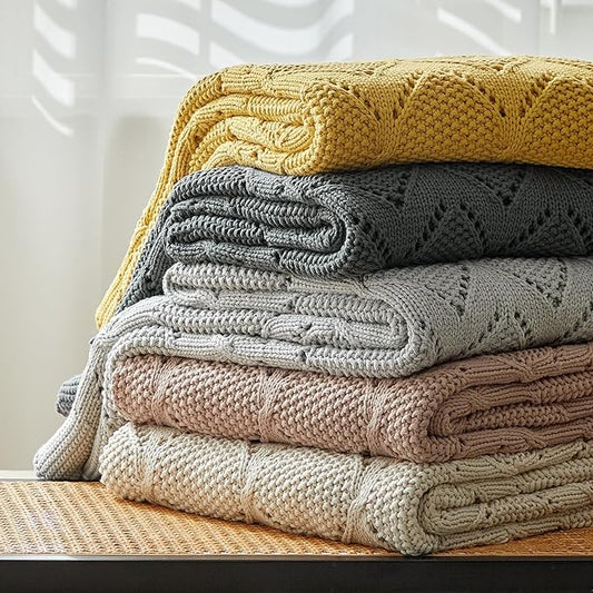 Longhui bedding Chunky Cotton Knit Throw Blanket for Couch, Sofa, Bed, or Chair, Decorative Breathable Fall Cable Knit Blanket 51 x 63 Inches, Medium Weight Black