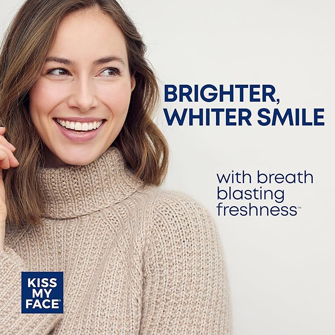 Kiss My Face Super White Toothpaste Gel, Cool Mint Flavor, Removes Plaque and Stains, Teeth Whitening Toothpaste, Fluoride Free, Vegan, 4.5 oz, 6 Pack